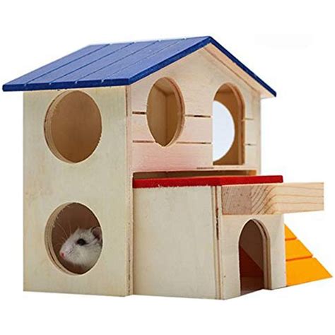 Pet Small Animal Hideout Hamster House Deluxe Two Layers Wooden Hut