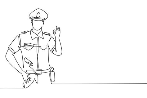 Single Continuous Line Drawing Policeman With Gesture Okay And Full
