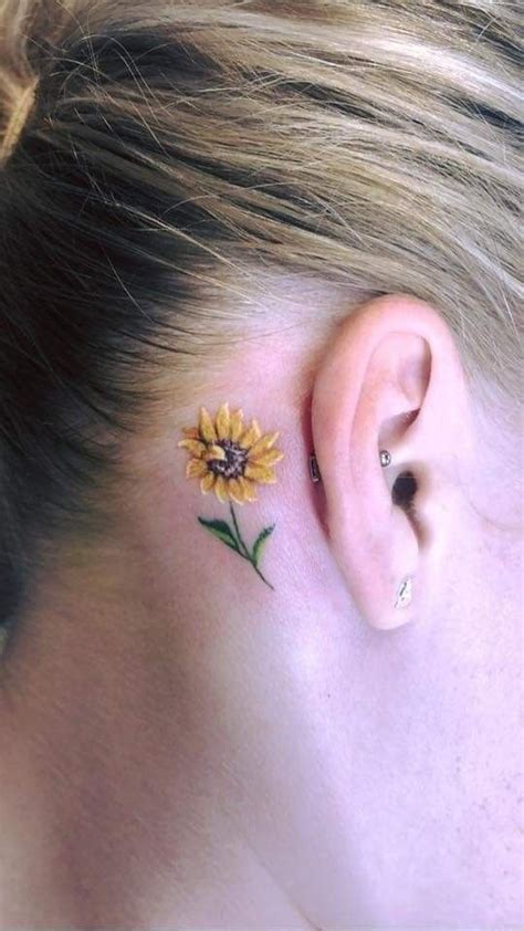 Sunflower Tattoo Behind The Ear Sunflower Tattoo Sunflower Tattoos