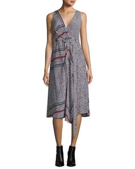 Derek Lam 10 Crosby Sleeveless Printed Wrap Dress W Pleating