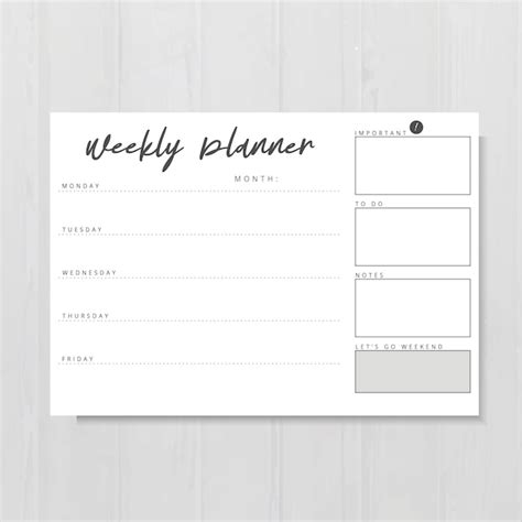 Weekly Planner Template Black And White Premium Vector