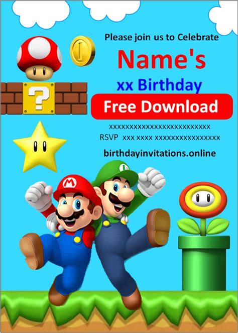 Mario Bros Invitation Birthday Invitations