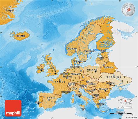 Political Shades Map Of Europe Single Color Outside