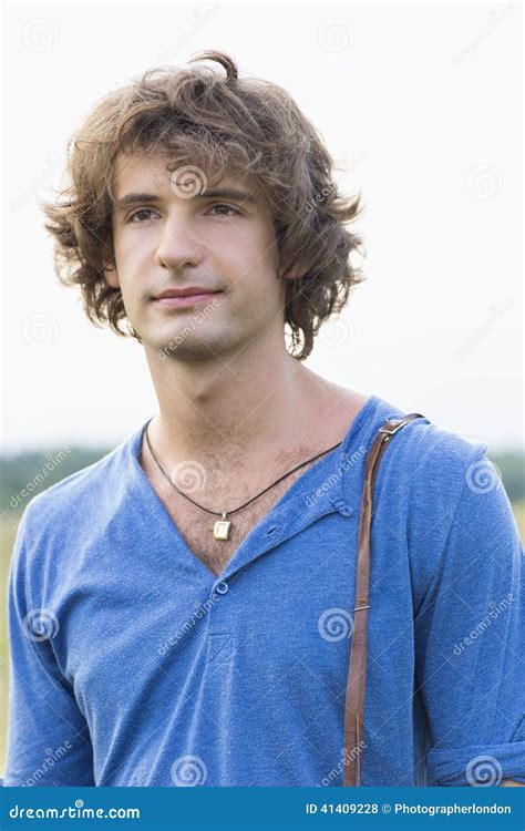 Young Man Looking Away Against Clear Sky Stock Photo Image Of