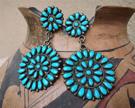 Turquoise Cluster Dangle Earrings Native American Indian Jewelry