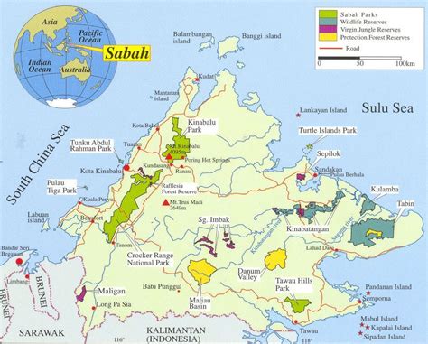 Sabah malaysia map with malaysian national flag. Sabah Maps, wonders of Borneo Island | Bike and Tours