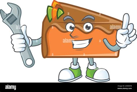 Slice Cake Character Mechanic On White Background Stock Vector Image