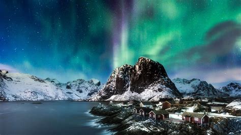 Обои Норвегия Лофотенские острова северное сияние Norway Lofoten