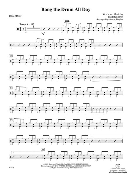 Bang The Drum All Day Drums By Todd Rundgren Drums Digital Sheet Music Sheet Music Plus