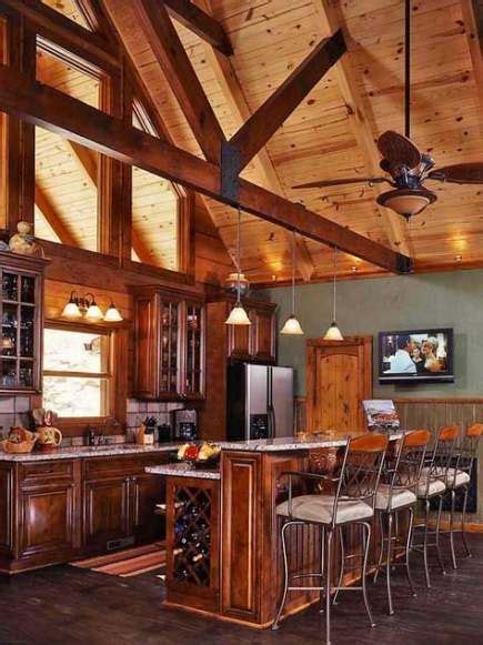 15 Trendy High Ceiling Lighting Cabin Log Home Kitchens Log Home