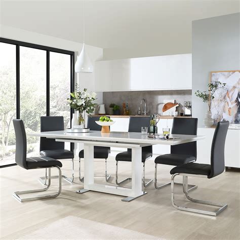 Tokyo And Perth Extending White High Gloss Dining Table And 4 6 8 Chairs Set Grey Ebay