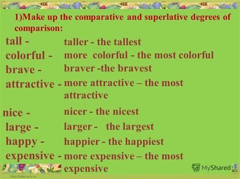 For most important comparative and superlative adjectives list Презентация на тему: "Make up the comparative and ...