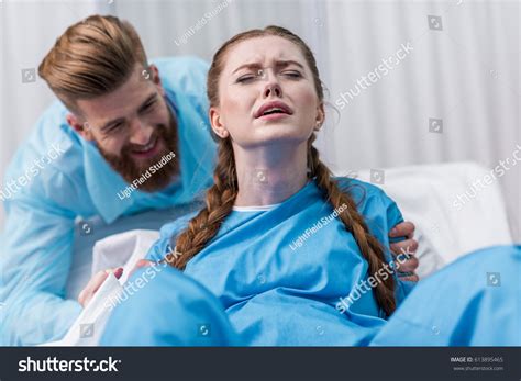 Pregnant Woman Giving Birth Hospital While Stock Photo