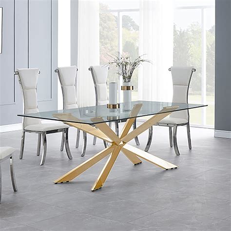 2000mm Minimalist Rectangle Tempered Glass Top Dining Table Kitchen
