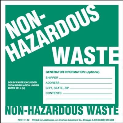 Non Hazardous Waste Label W Generator Info Personalized Pvc Free
