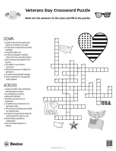 Veterans Day Crossword Puzzle • Beeloo Printable Crafts And Activities