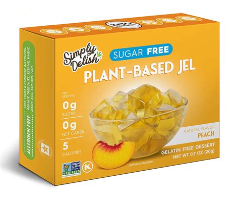 simply delish plant based natural peach jel dessert 6 pack zero sugar 0g net