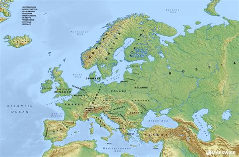 Detailed Physical Map Of Europe Topographic Map Of Europe With Country