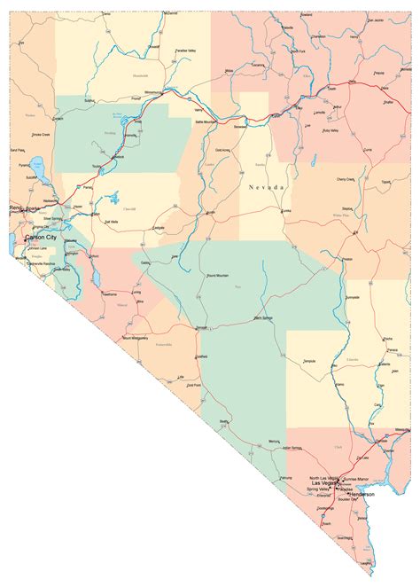 Large Administrative Map Of Nevada State With Roads Highways And