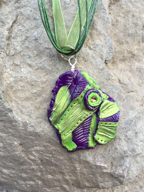 Abstract Jewelry Polymer Clay Pendant Green Pendant Purple Pendant