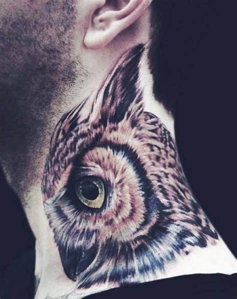Tattoo Neck Owl Green Eyes Ideas Tattoo Designs Owl Neck Tattoo