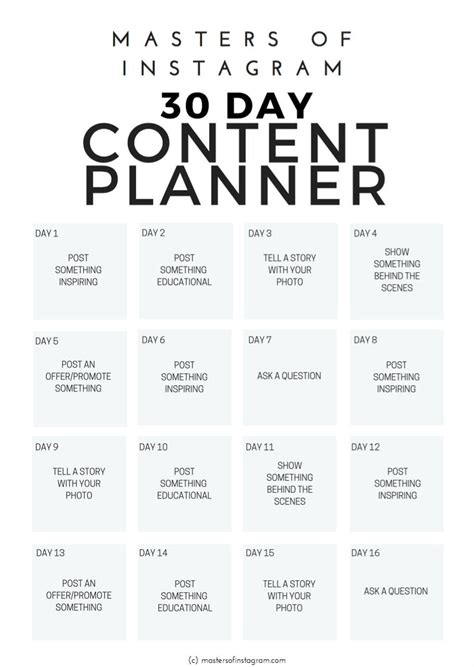 30 Day Instagram Content Planner Instagram Planner Etsy Instagram