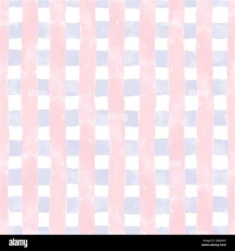 Vector Watercolor Grid Blue And Pink Stripes Seamless Repeating Hand Drawn Background Stock