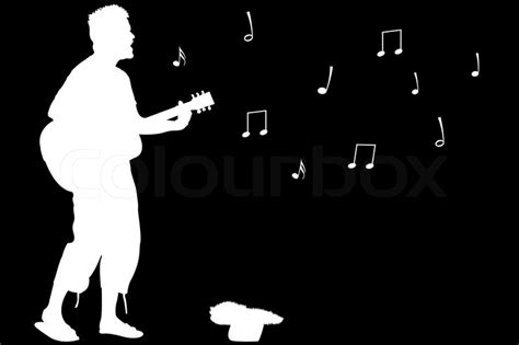 Guitar Guy Singing Abstract White Silhouette Isolated On Black