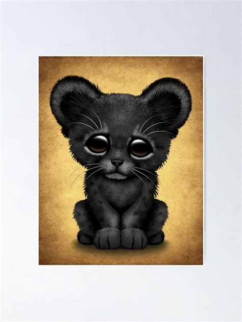 Cute Baby Black Panther Cub On Brown Poster By Jeffbartels Redbubble