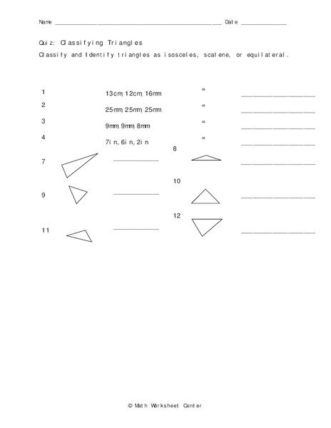 Classifying Triangles Worksheet For 10th Grade Lesson Planet