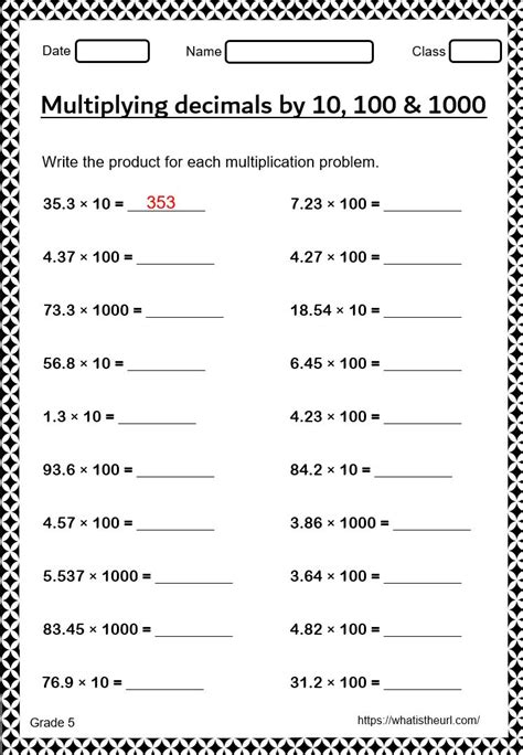 5th Grade Multiplying Decimals Worksheet