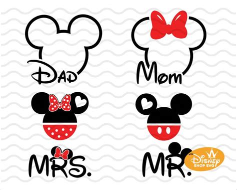 Mickey And Minnie Outline Head Svg Disney Dad And Mom Shirt Etsy