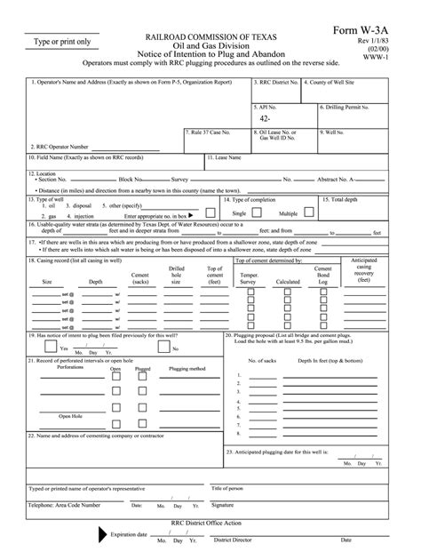 Tx Rrc W 3a 1983 2022 Fill And Sign Printable Template Online Us