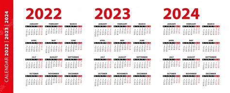 Calendario 2022 2023 Y 2024 Años Aislado Sobre Fondo Blanco La Semana
