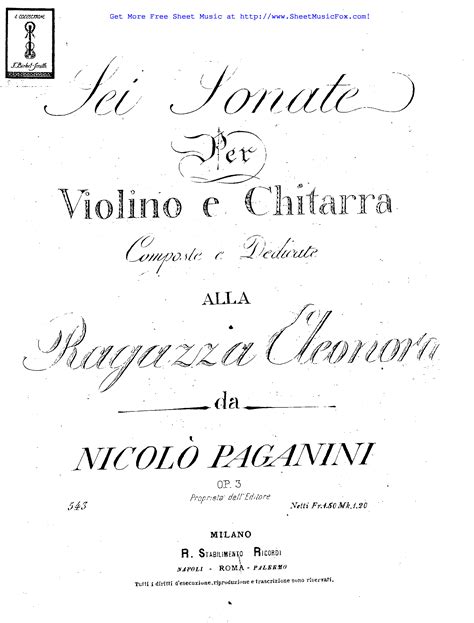 Free Sheet Music For 6 Sonatas Op3 Paganini Niccolò By Niccolò