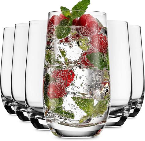 Mitbak 16 Oz Highball Glasses Set Of 6 Lead Free Drinking Glasses Tumblers For Mixed Drinks