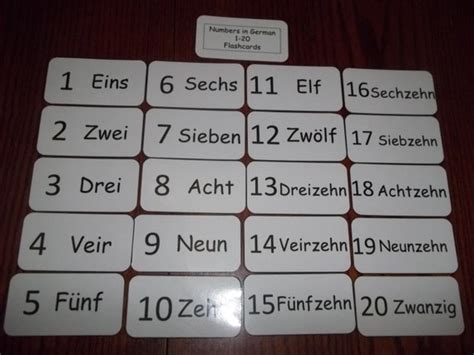 20 Numbers In German Flash Cards Preschool Thru Third Grade