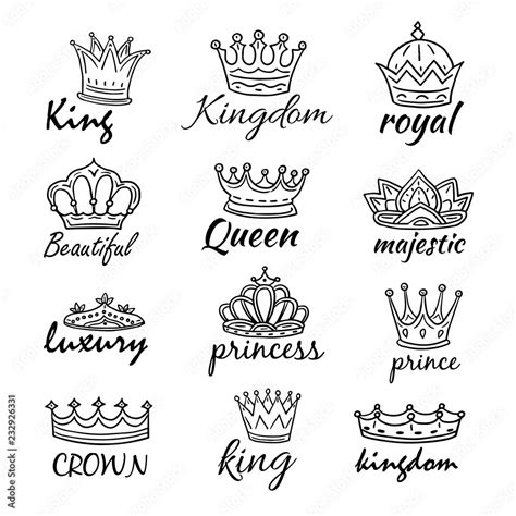 Sketch Crowns Hand Drawn King Queen Crown And Princess Tiara Royalty