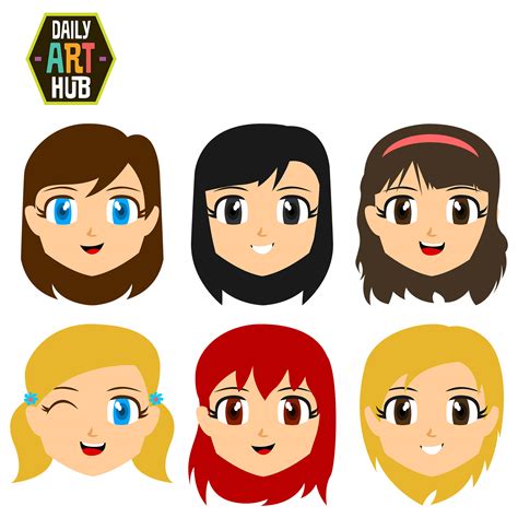 Cute Girl Faces Clip Art Set Daily Art Hub Graphics Alphabets And Svg