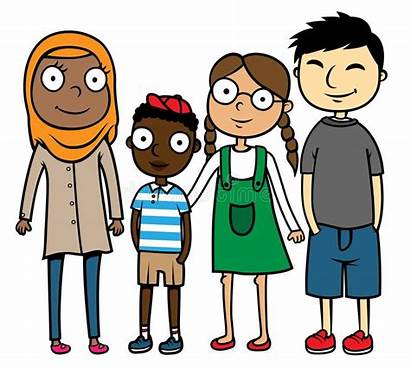 Multicultural Cartoon Children Multiracial Happy Illustration Diversity