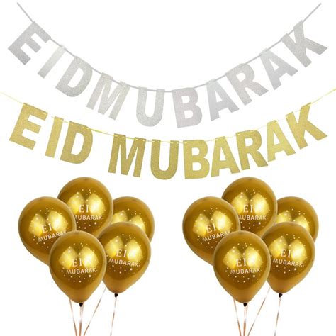 Gold Eid Mubarak Banners Balloons Paper Bunting Garland Ramadan Kareem