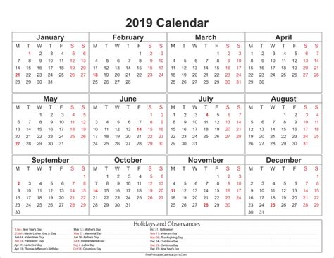 Australia 2019 Calendar With Holidays Qualads