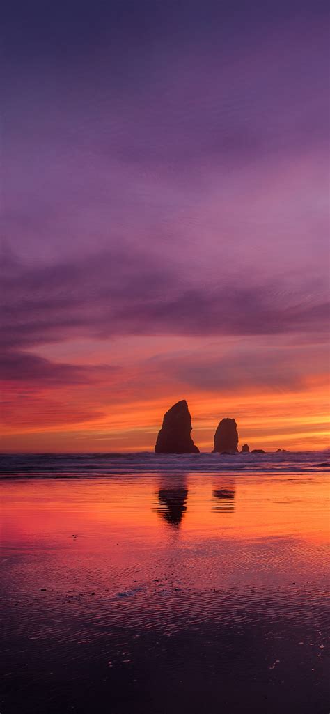 Oregon Coast Wallpaper 4k Sunset Beach Purple Sky Nature 48