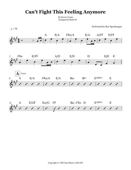 Cant Fight This Feeling Lead Sheet Performed By Reo Speedwagon Free Music Sheet
