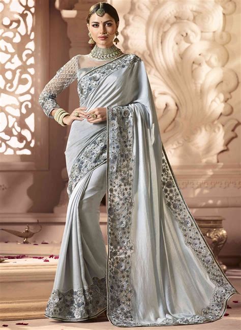 Silver Silk Wedding Designer Saree Sarees Designer Collection