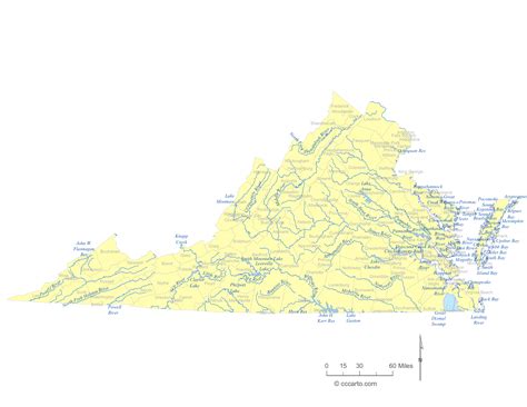 State Of Virginia Water Feature Map And List Of County Lakes Rivers