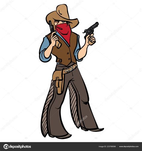 Wild West Cartoon Cool Cowboy Wiht Guns Isolated