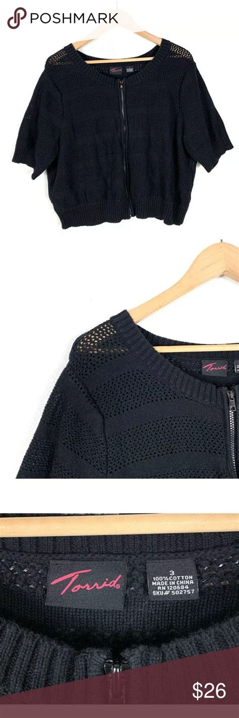 Torrid Cropped Sweater Cardigan Black Full Zip 3X Cropped Sweater