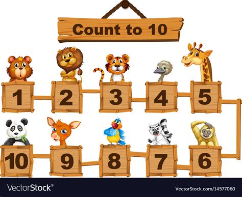 Counting Numbers One To Ten With Animals Vector Image