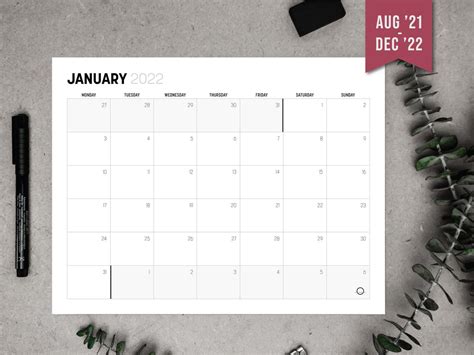 2022 Calendar Printable Minimalist Template Calendar Design